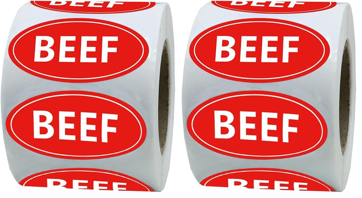 Beef Food Labeling or Butchers,Food Storage Labels,Beef Chicken Pork Meat Sticker Bundle for Meat Markets, Supermarkets,1.75 x 1 inch,500Pcs (Pack of 2) 1.75 x 1 inch (Pack of 2)