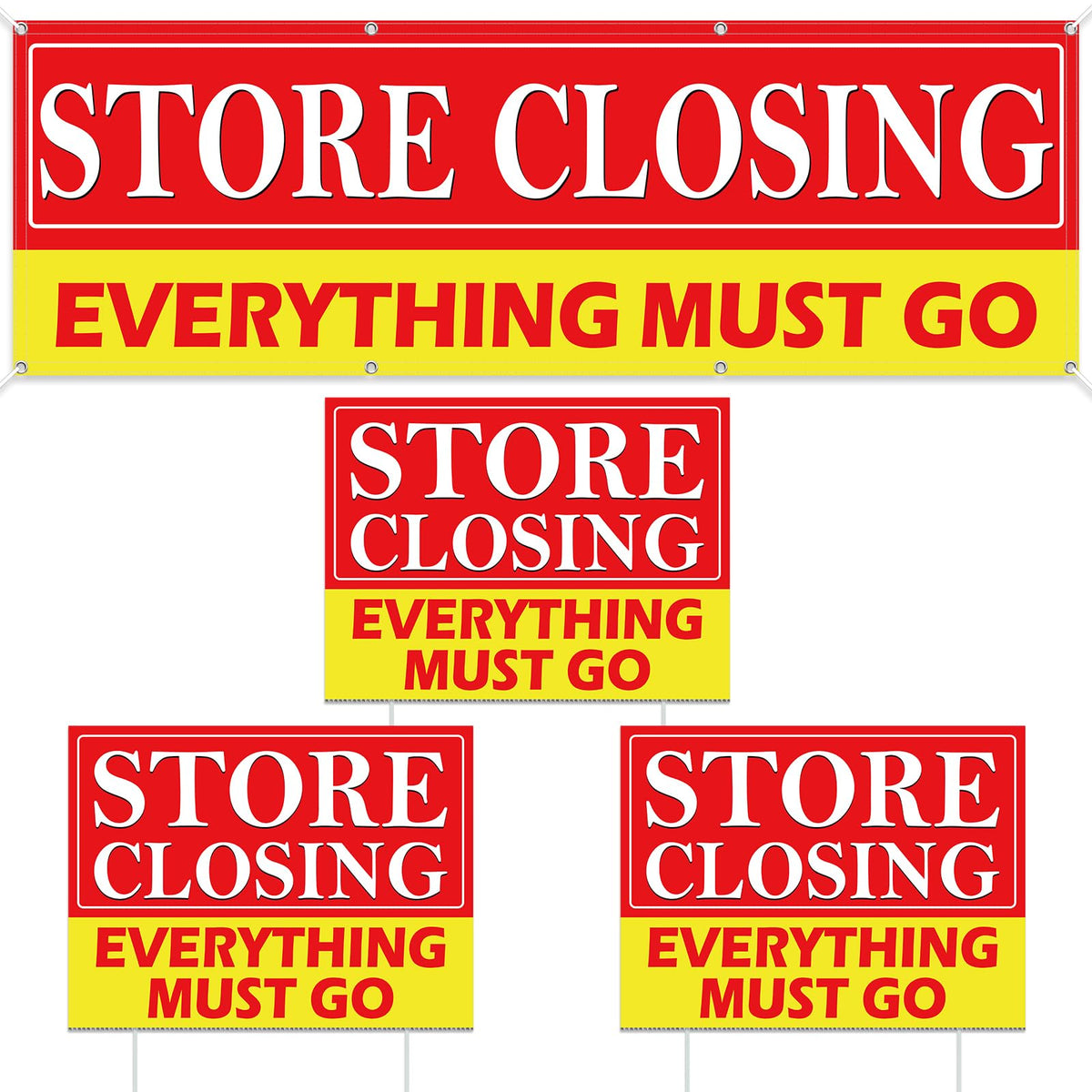 4 Pcs Store Closing Banner Signs Kit with Stakes and Grommets