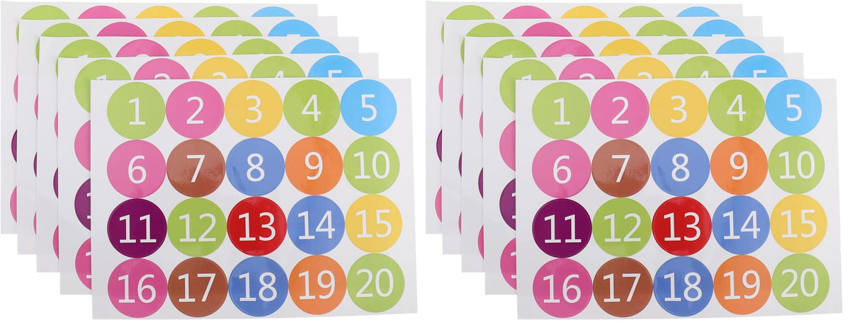 Baluue 5 Sheet Number Stickers, 1-20 Dot Consecutive Number Labels Self-Adhesive Stickers Vinyl Decals for Office, Classroom, Indoor, Boxes, Storage (Pack of 2) 29.5X21.5CM (Pack of 2)
