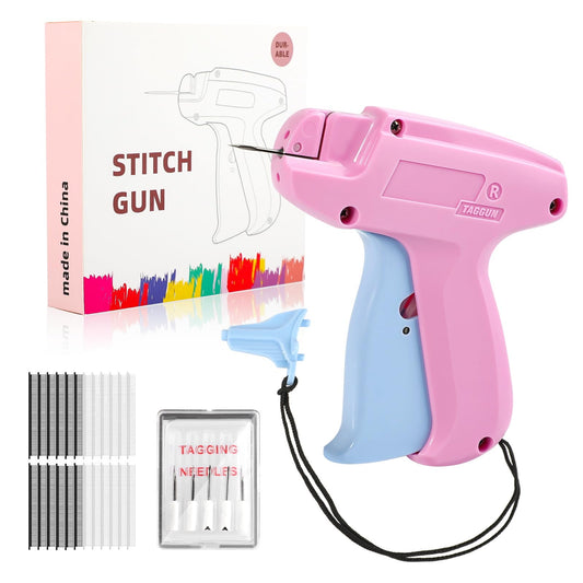 Stitch Gun for Clothes, Quick Clothing Fixer, Tagging, Sewing Kit Includes 5 Needle, 1000 Black Fasteners & 1000 White Fasteners（Pink-Blue） PINK BLUE