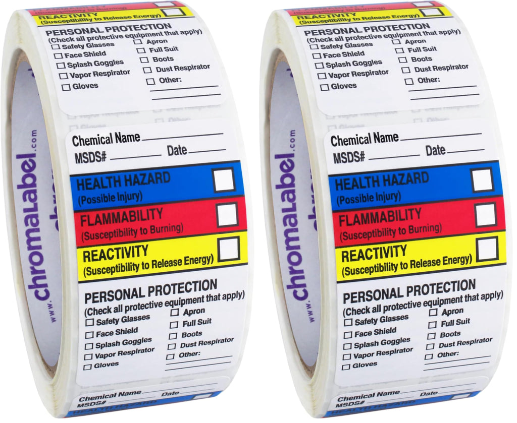 ChromaLabel industrial write-in labels, 1.50 x 2.50 inches, 250 stickers per roll, pack of 2, for labeling applications