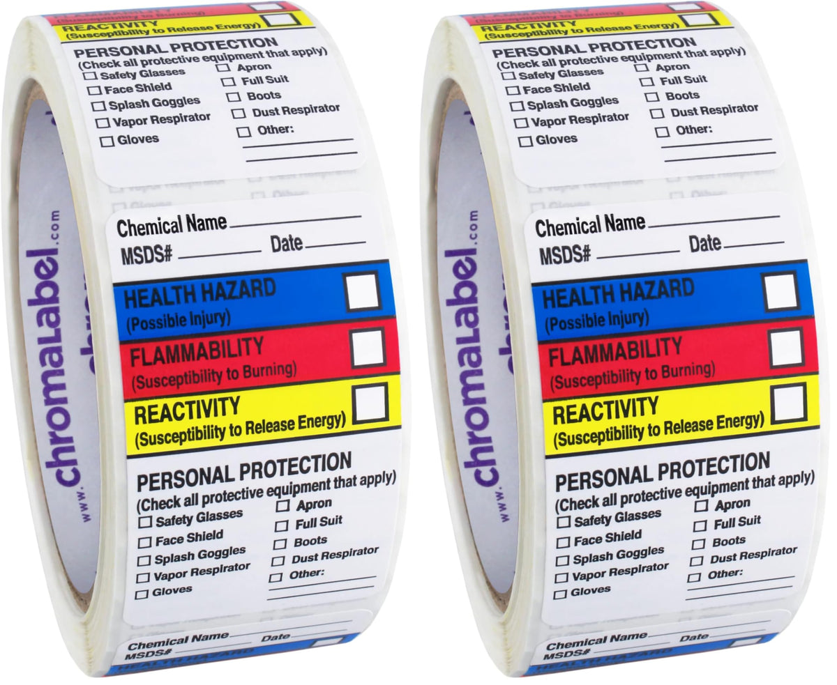 ChromaLabel industrial write-in labels, 1.50 x 2.50 inches, 250 stickers per roll, pack of 2, for labeling applications
