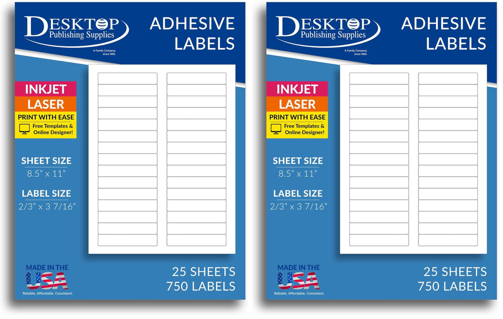 Inkjet/Laser File Folder Labels - 2/3" x 3 7/16" - 30 Labels Per Sheet - 25 Sheets / 750 Labels (Pack of 2)