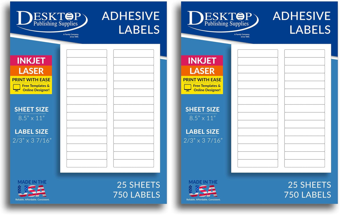 Inkjet/Laser File Folder Labels - 2/3" x 3 7/16" - 30 Labels Per Sheet - 25 Sheets / 750 Labels (Pack of 2)