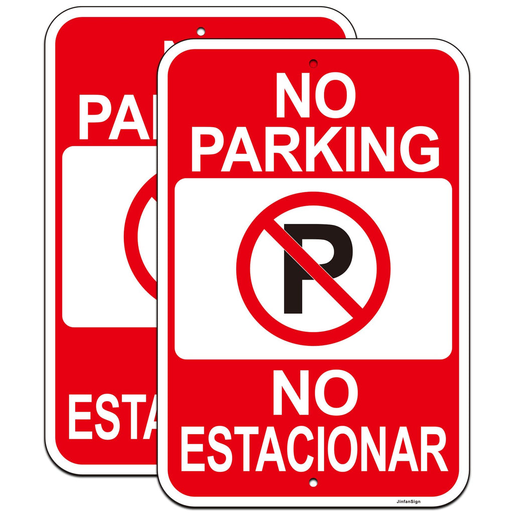 2 PC No Parking English Spanish Bilingual Signs, No Parking Sign Business