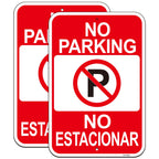 2 PC No Parking English Spanish Bilingual Signs, No Parking Sign Business