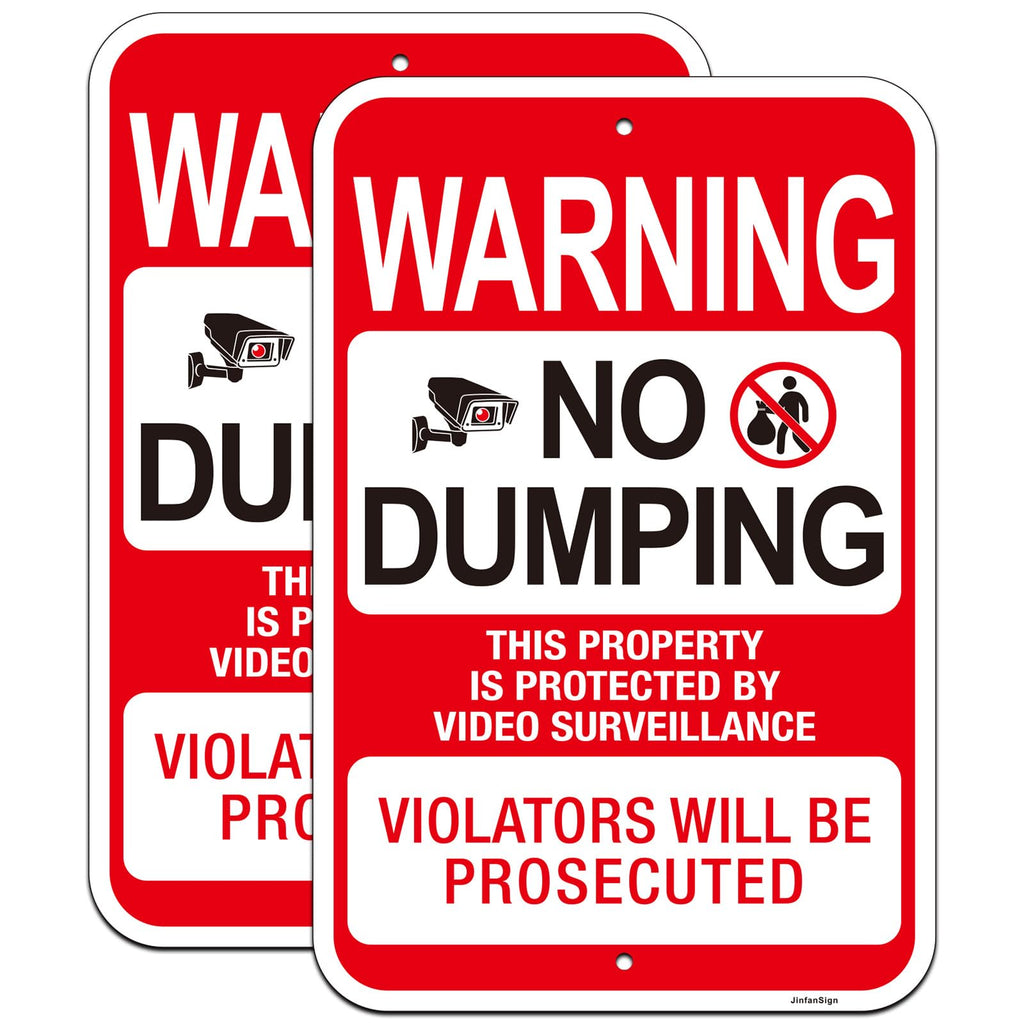 (2 Pack) No Dumping Signs, Property Protected by Video Surveillance Sign