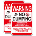 (2 Pack) No Dumping Signs, Property Protected by Video Surveillance Sign