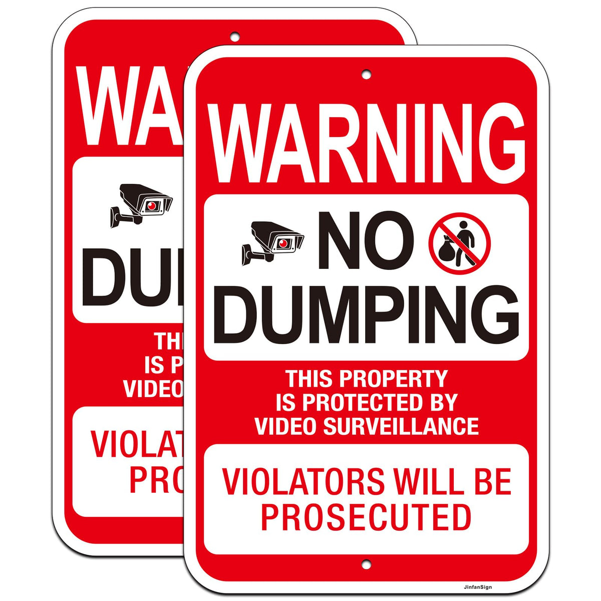 (2 Pack) No Dumping Signs, Property Protected by Video Surveillance Sign