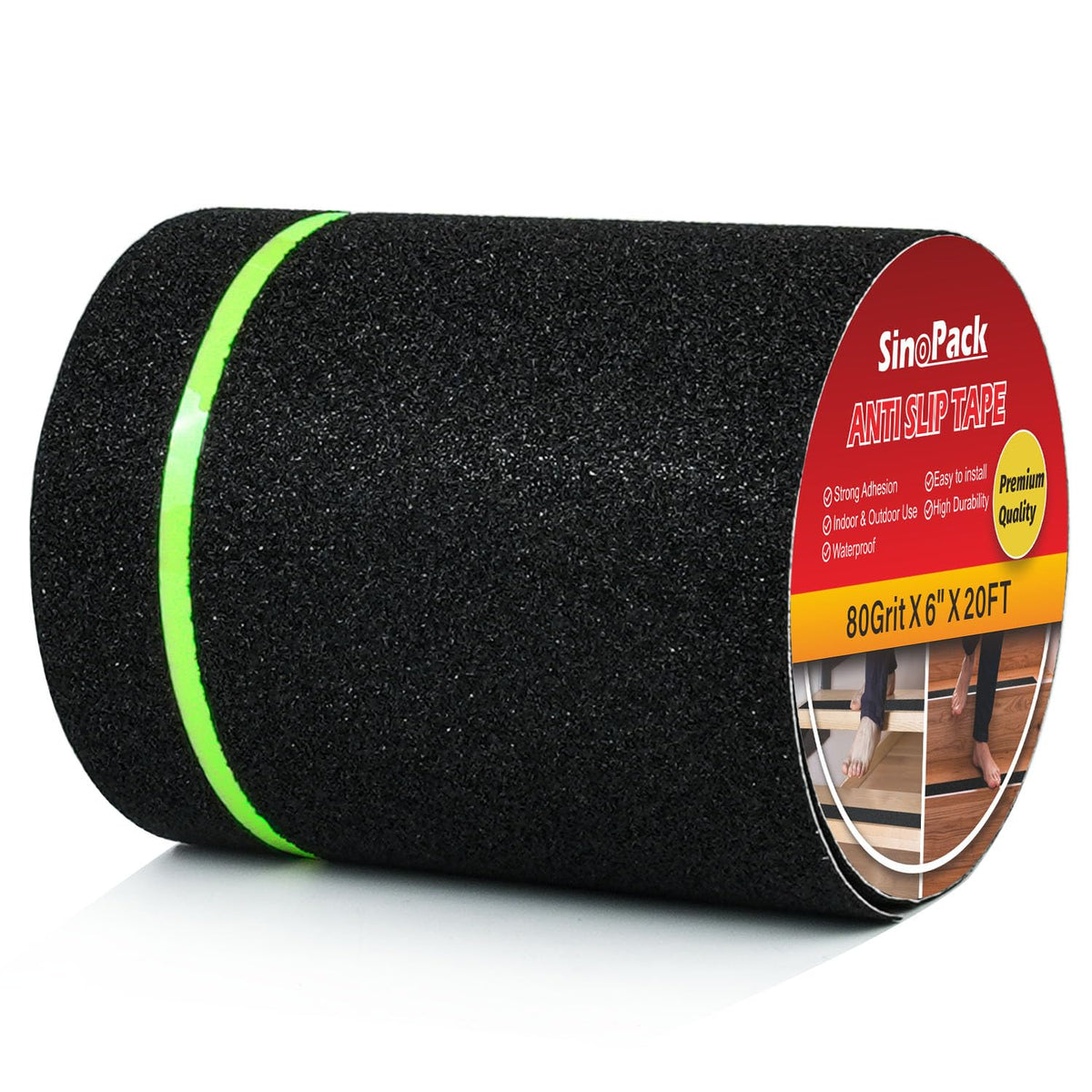 Anti Slip Tape with Glow in The Dark Stripe 6Inch x 20FT Best Grip Non Slip Strips Tape High Traction Abrasive Adhesive for Step 6inx20ft
