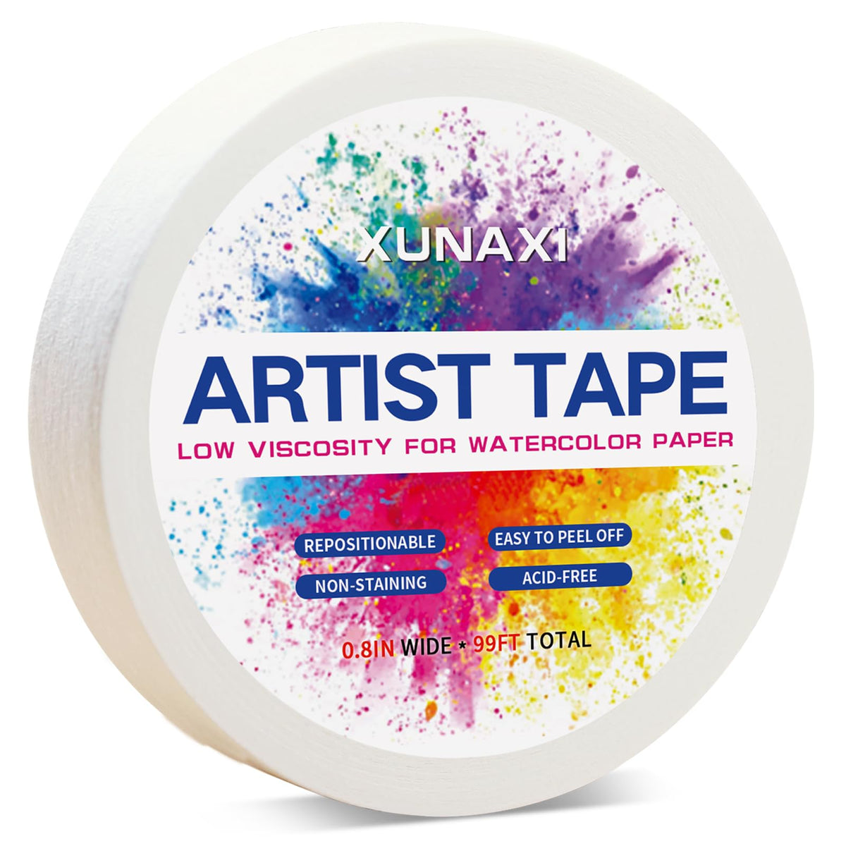 1 Pack Art Tape, Artist Tape for Watercolor Paper Low Tack White Painters Tape for Drafting Art Painting Canvas Framing Acid Free Masking Tape-0.8IN Wide 99FT Long Total 0.8inch 1