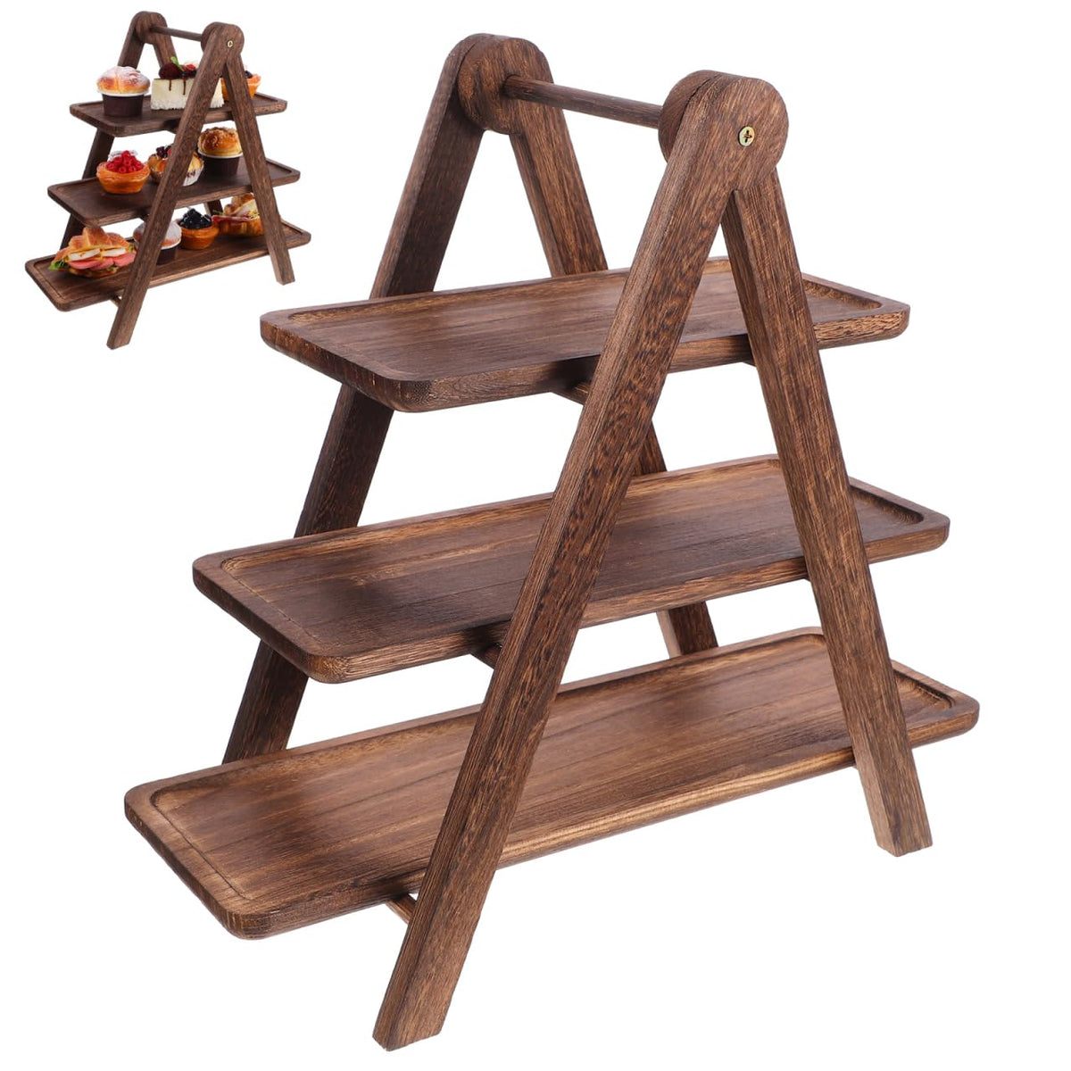 CALLARON Wooden Three-Tier Tray Storage Rack Brown
