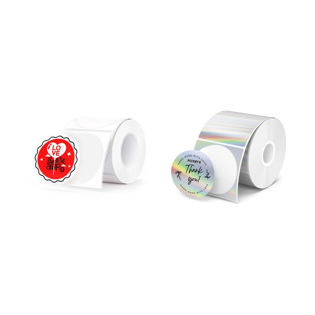 Red&Black Thermal Labels for MUNBYN RW405+2" Round Holographic Thermal Labels, 400 Sheets/1 Roll