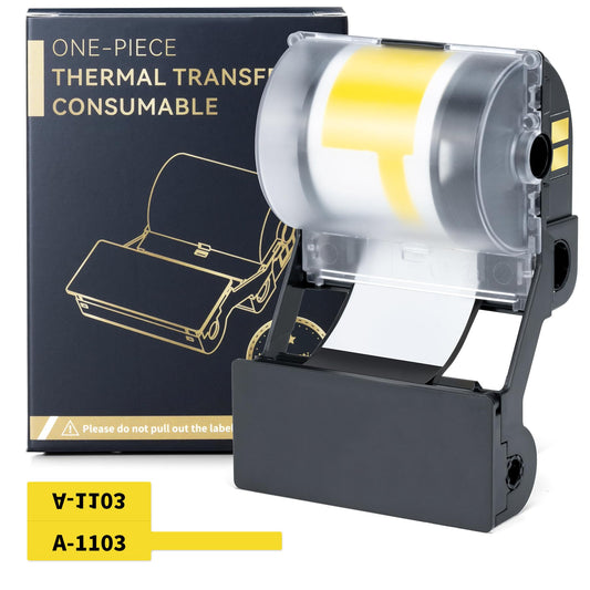 Phomemo PET Cable Label for E50RPO, All-Weather Indoor/Outdoor, Square Self-Adhesive 0.98"x1.49"(25x38mm), 90 Labels/Roll, Black on Yellow Tape 0.98"x1.49"