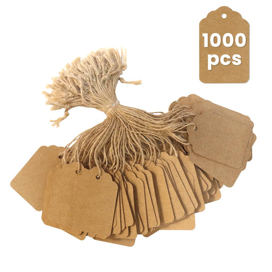 Brown Price Tags with String 1000 PCS, 1.375 x 2.125 Inches, Goefun Kraft Paper Hang Tags for Gift Bags, Hanging, Clothing, Jewelry, Garage/Yard Sale, Inventory, 250 GSM Brown 2.125x1.375