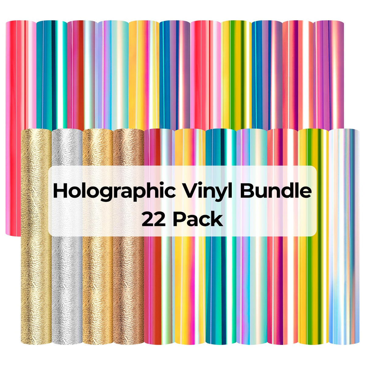 HTVRONT Holographic Vinyl-22 Pack Holographic & Textured Metallic Permanent Adhesive Vinyl Sheets,12"x12" Easy Cut & Weed Waterproof Vinyl for Crafts & Decor,Compatible with Cutting Machines 22 Holographic & Textured Vinyl