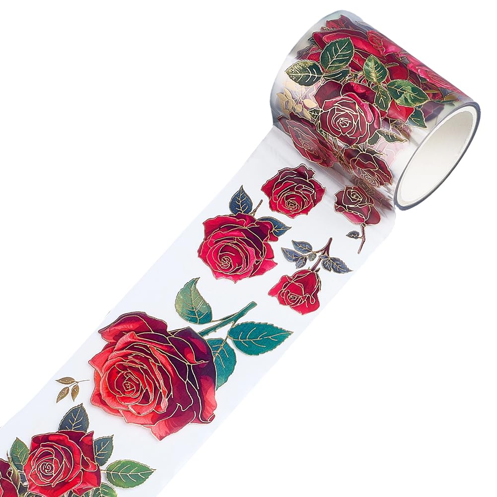 GORGECRAFT 2m*50mm Pre Cut Floral PET Tape Rose Aesthetic Tapes Journaling Scrapbook Tape Bujo Planner Supplies for Journal Book Card Diary Envelope Scrapbooking Crafts