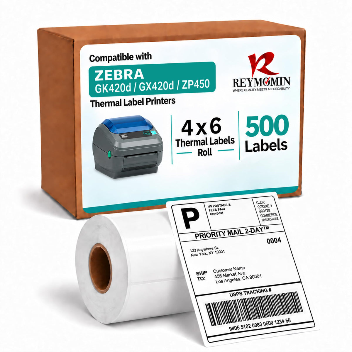 4x6 Thermal Labels Compatible with Zebra GK420d/GX420d/ZP450-500 Labels 1 Roll