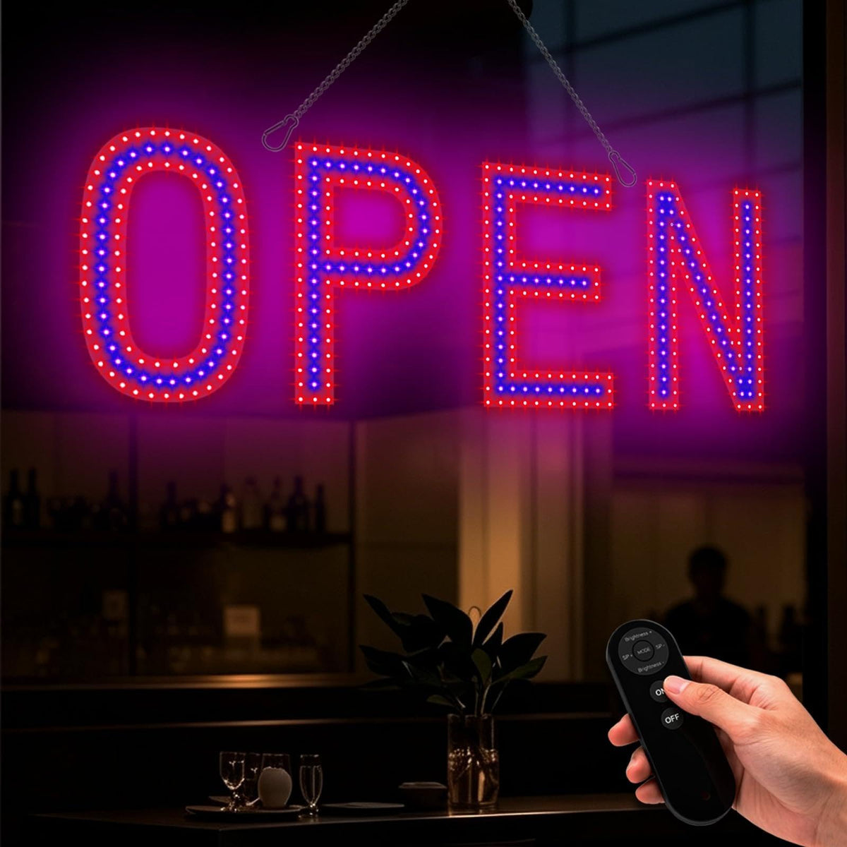 LED Open Signs for Business, exTopGoal 30"x10" Large Ultra Bright Open Sign with Remote Control, Dimmable Business Open Sign for Store Shop Storefront Window Door Wall- Red&Blue Red & Blue 30" x 10"