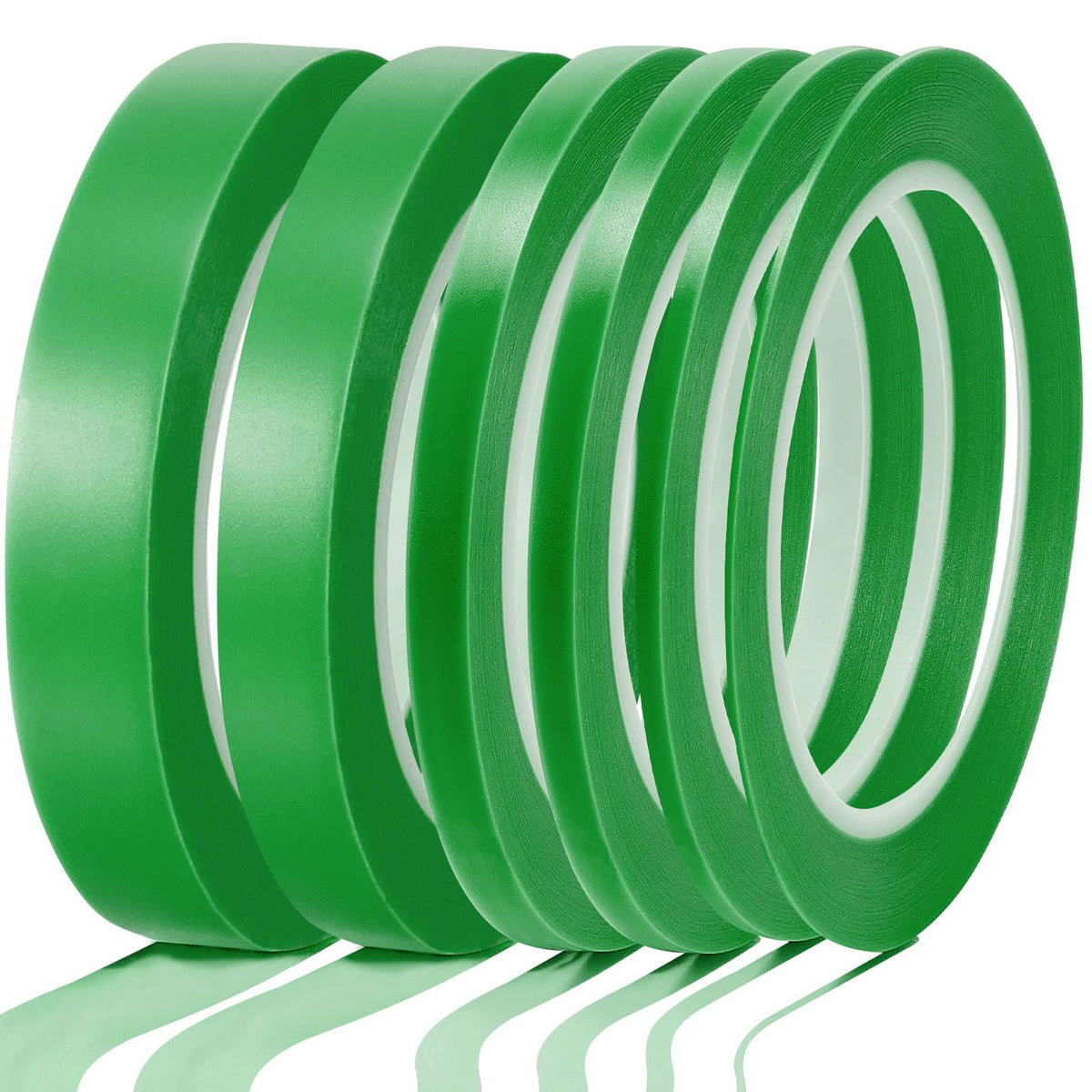 Nezyo 6 Pcs Vinyl Pinstripe Tapes Masking Painter Tapes High Temperature Low Tack Automotive Car Paint for Easy Removal Trim Thin Finishing Masking (Green,1/16, 1/8,1/5,1/4,1/2, 3/4 Inch) Green 1/16, 1/8,1/5,1/4,1/2, 3/4 Inch