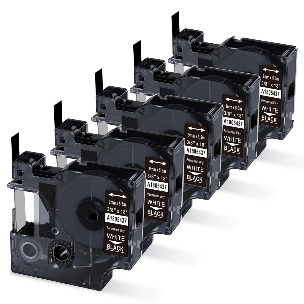 Replacement for Dymo Rhino Label Tape 3/8 Permanent Vinyl Industrial White on Black 3/8'' 5