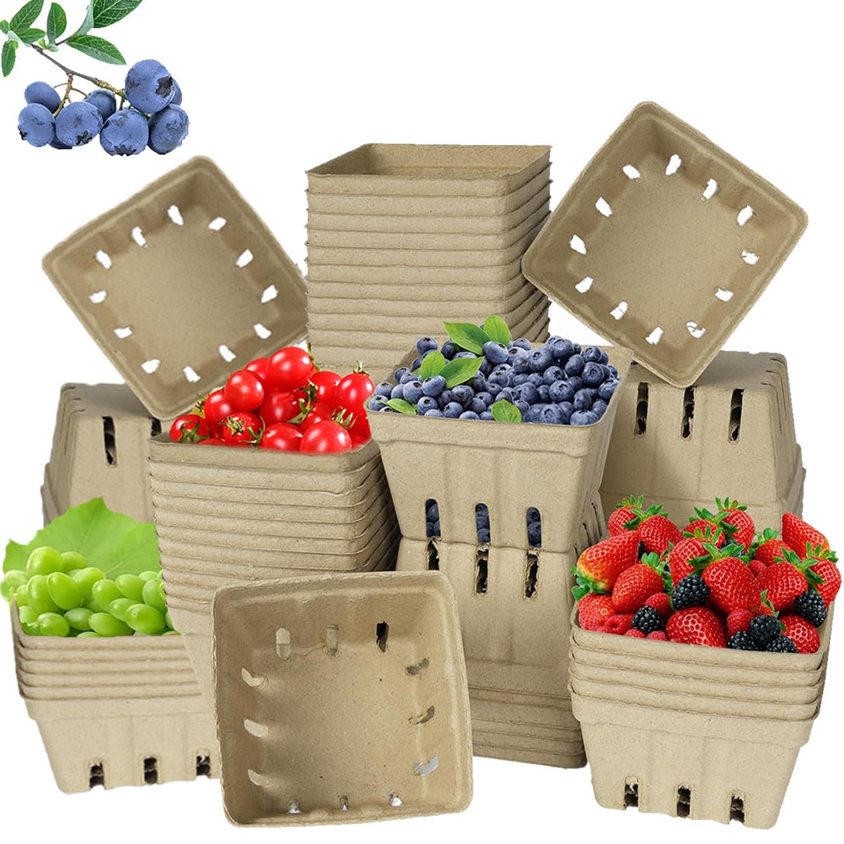 30 Pack Natural Pulp Fiber Berry Baskets, Vented Produce Containers Berry Baskets (30 Pack)