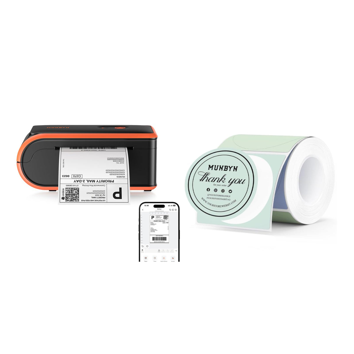 2 Inch Circle Thermal Labels+MC240 Bluetooth Thermal Label Printer