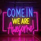 Come In We Are Awesome Neon Sign Usb Powered Positive Quotes Neon Light for Wall Decor Dimmable Open Come In Light Sign for Bar Coffee Hotel Shop Pub Store(15.75 * 12.6In)