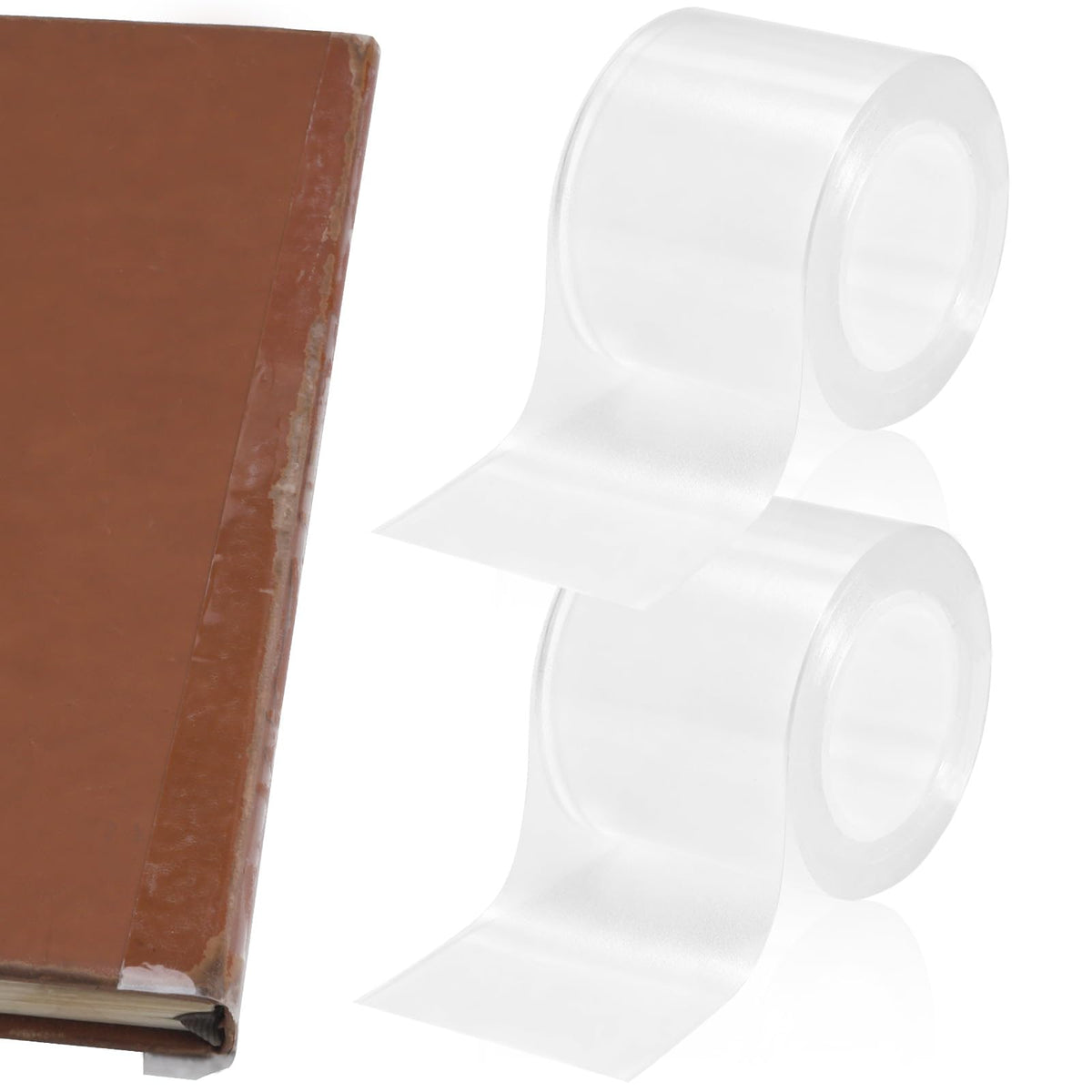 Engorgio Clear Strong Waterproof Adhesive Archival Safe Book Repair Tape 2pcs, 2Inch x 16.5Ft - Removable Book Binding Tape for Old Books, Broken Pages, Textbook Spine & Library Repair Supplies. 2
