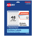Avery® Outdoor Waterproof Round Labels, Sure Feed® Technology, 1" Diameter, White Film, Print-to-the-Edge, Compatible with Laser Printers, 1200 Labels Total 1200 Count