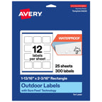 Avery Outdoor Waterproof Rectangle Labels with Sure Feed Technology, 1-13/16" x 2-3/16", White Film, Print-to-the-Edge, Compatible with Laser Printers, 300 Labels Total