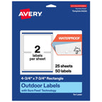 Avery Outdoor Waterproof Rectangle Labels with Sure Feed Technology, 4.75" x 7.75", White Film, Print-to-the-Edge, Compatible with Laser Printers, 50 Labels Total