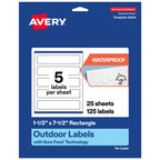 Avery Outdoor Waterproof Rectangle Labels with Sure Feed Technology, 1.5" x 7.5", White Film, Print-to-the-Edge, Compatible with Laser Printers, 125 Labels Total