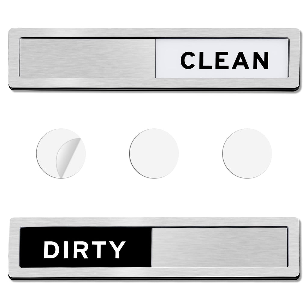 Dishwasher Magnet Clean Dirty Sign - Strong Magnetic & Non-Scratch Reversible Dishwasher Indicator, Easy to Slide & Read, with Optional Adhesive - Dishwasher Sign Kitchen Decor and Accessories Dishwashermagnet-s-brushedsilver