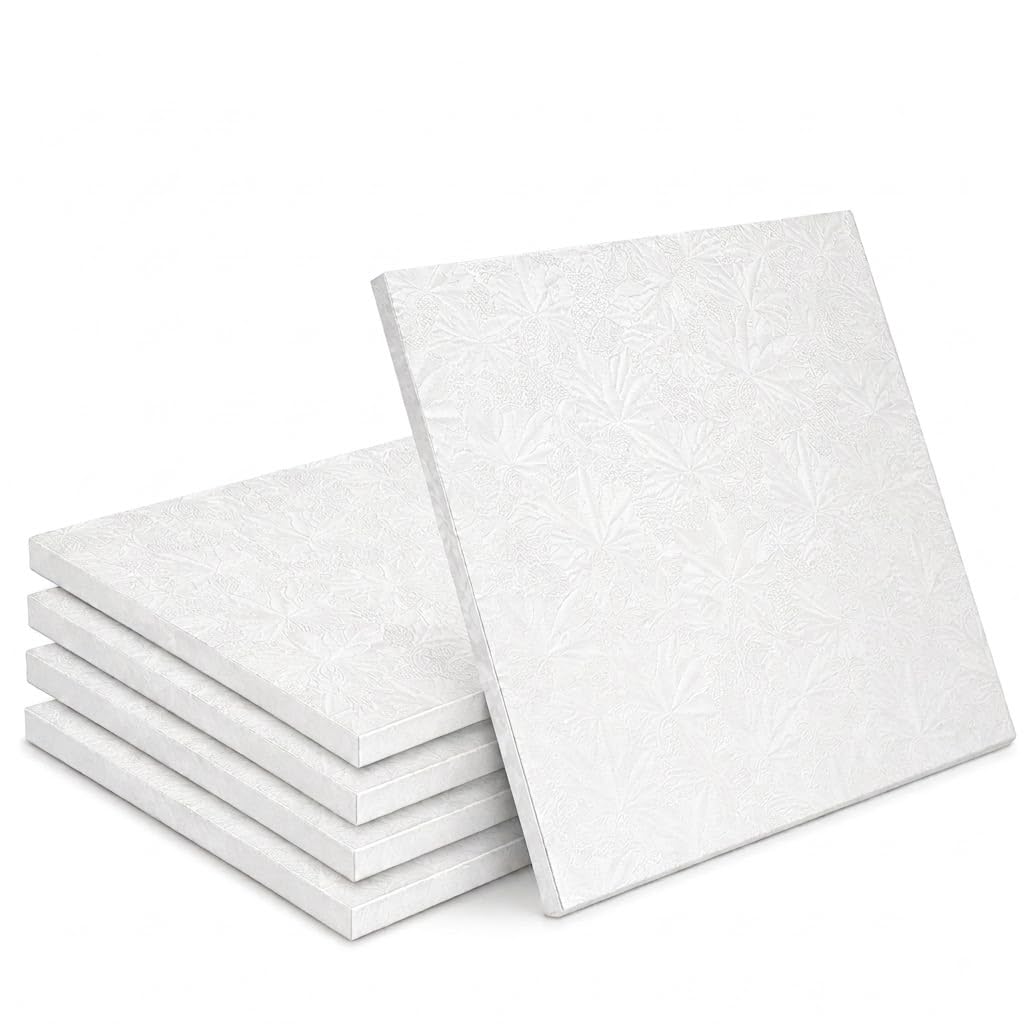 12 Inch Premium White Square Cake Drum, Waterproof and Greaseproof, 1/2 inch Thick, Pack of 5