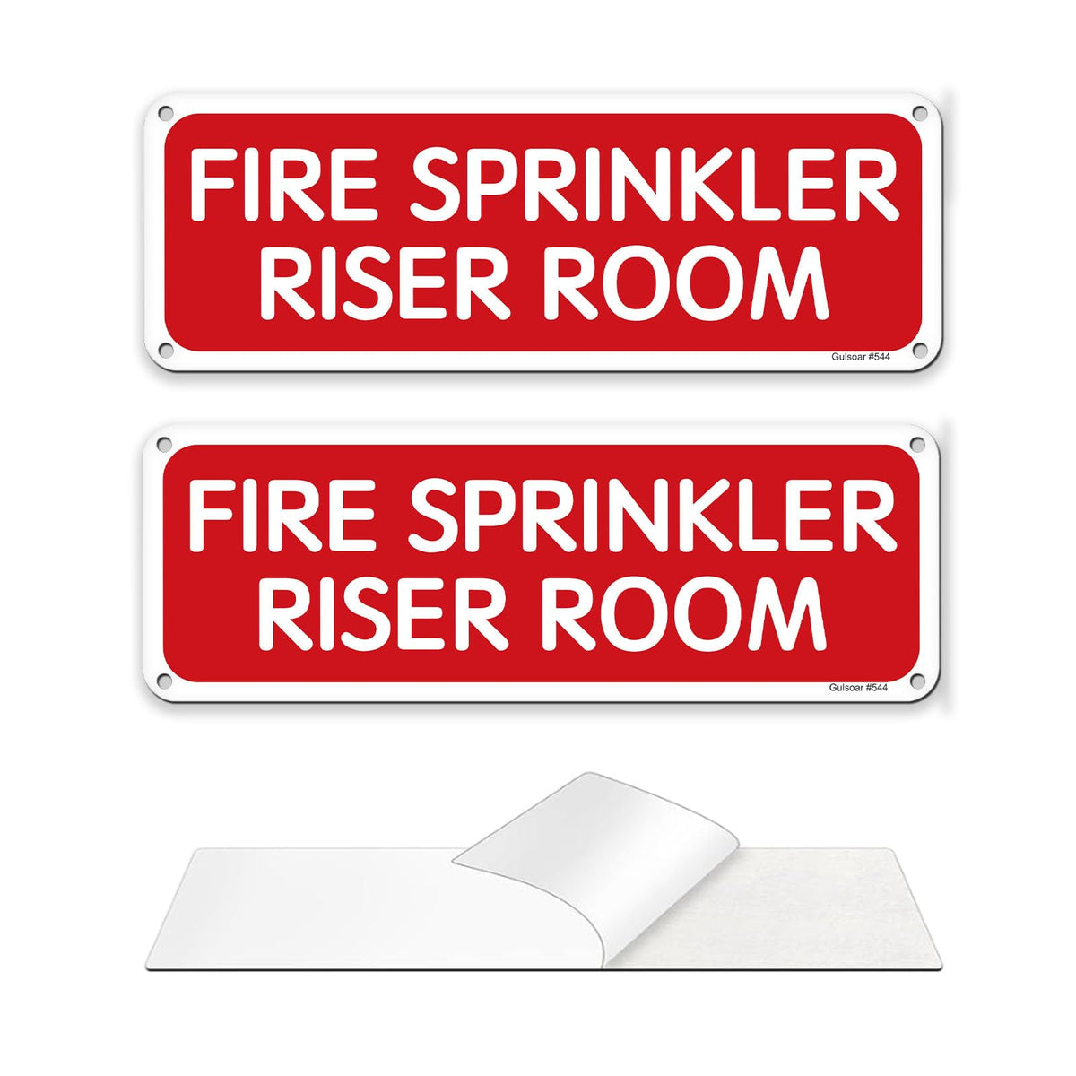 (2 Pack) 9 x 3 Inches Fire Sprinkler Riser Room Sign, Reflective Rust Free Aluminum, Self-Adhesive, Weather, Scratch, Water & Fade Resistance, Indoor & Outdoor (Red)- Large
