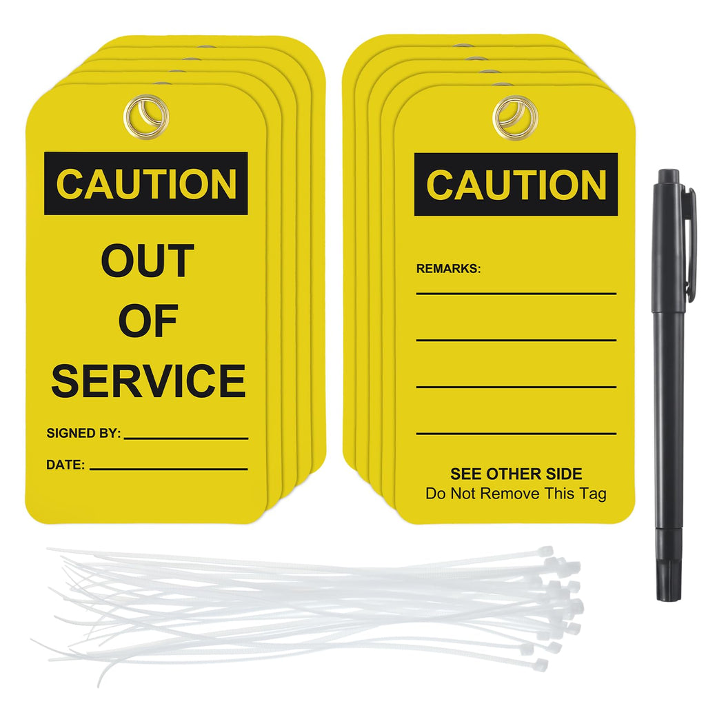 30 Pcs Caution Out of Service Tags with Cable Ties 30