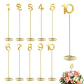 10 Pcs Metal Table Numbers with Sturdy Holder Base 12 Inch Stainless Steel Party Desk Figure Gold 1-10 Table Numbers for Wedding Reception Party Banquet Catering Event