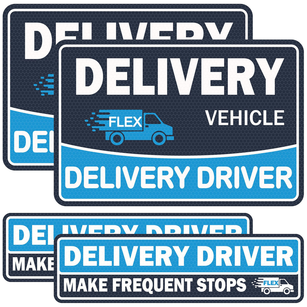 4 Pack Heavy Duty Flex Delivery Driver Car Magnets, Reflective Caution Frequent Stops Magnetic Signs, Flex Driver Accessories Decal Bumper Stickers KS_DeliveryManget_Blue