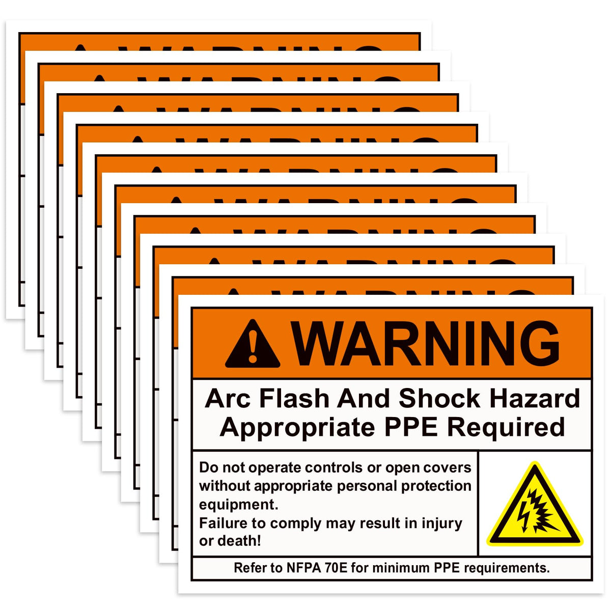 Novabright 10 Pack WARNING Arc Flash and Shock Hazard Appropriate PPE Required Label 5 x 3.5 Inch Electrical Hazard Safety Sign Vinyl Label for Workplace