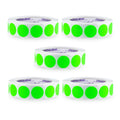 ChromaLabel 1-inch fluorescent green circle sticker labels, removable color-coding dots, easy to write on, 1,000 per roll, pack of 5