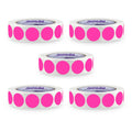 ChromaLabel 3-inch fluorescent pink round stickers, 500 dots per roll, ideal for office, crafts, and color coding, pack of 5