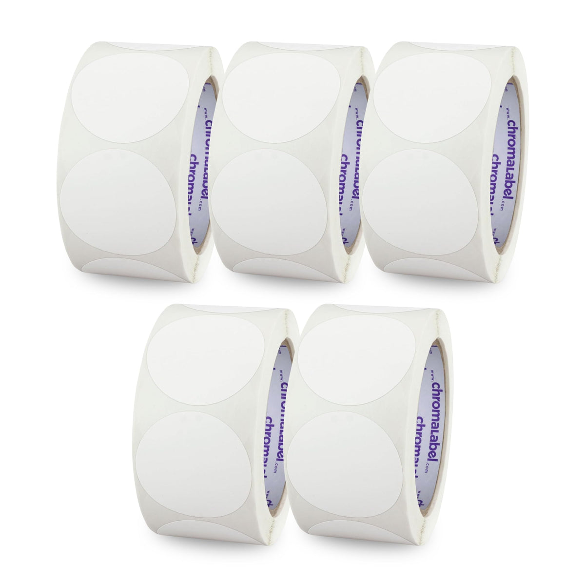 White ChromaLabel 2-inch round color-code dot stickers on a roll, used for labeling and organization in various applications.