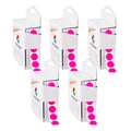 Set of five boxes of ChromaLabel 1/2-inch fluorescent pink round removable color-code dot stickers, 1000 per box.