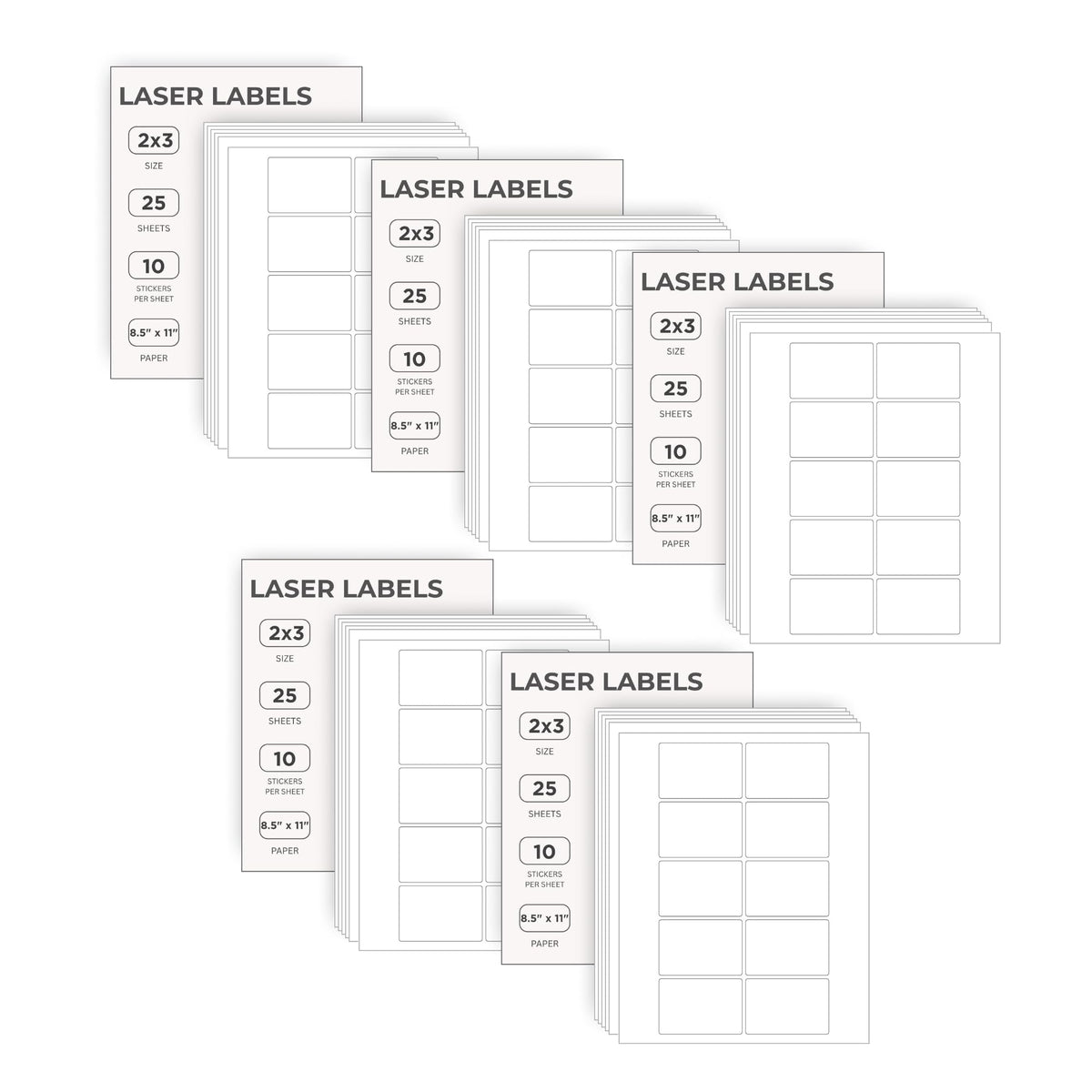 White ChromaLabel 2x3 inch printable laser and inkjet labels on sheets, compatible with various printers, pack of 25 sheets.