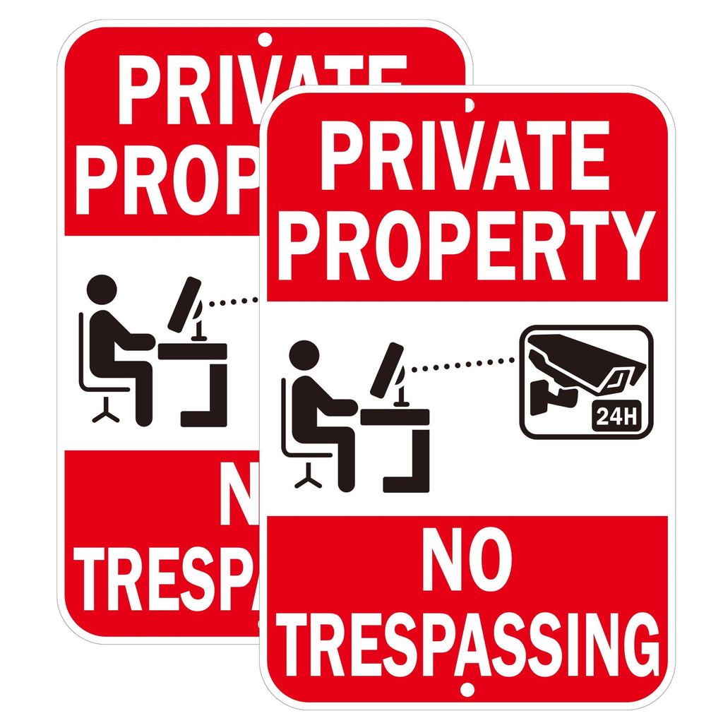 Security Signs Private Property No Trespassing Sign, Reflective Aluminum, 18 x 12 Inches, Weather Resistant, Waterproof, 2 Pack Red - 2 Pack - 12" x 18"