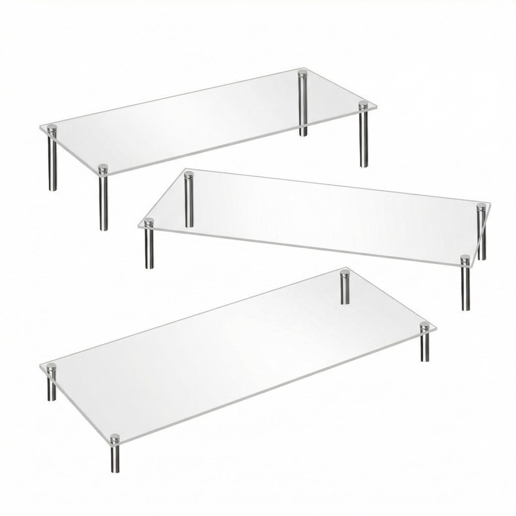 Acrylic Display Risers Clear Rectangular Stands with Metal Support Posts for Cake Stand Styling Countertop Tiered Organizer Small Size Transparent One Piece