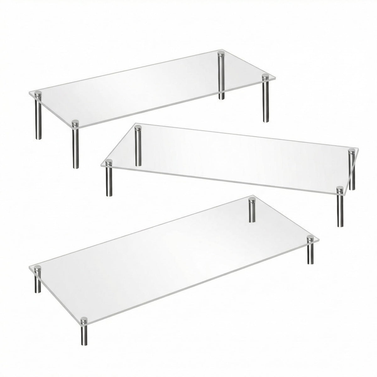 Acrylic Display Risers Clear Rectangular Stands with Metal Support Posts for Cake Stand Styling Countertop Tiered Organizer Small Size Transparent One Piece