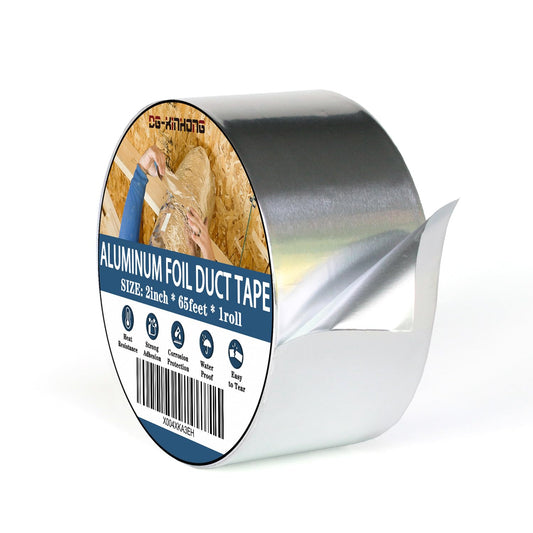 Aluminum Foil Duct Tape(2 inch x 65 Feet, 3.9 mil), Insulation Adhesive Metal High Temperature Heavy Duty Waterproof HVAC Tape, Silver for Ductwork, Dryer Vent, HVAC, Sealing 1