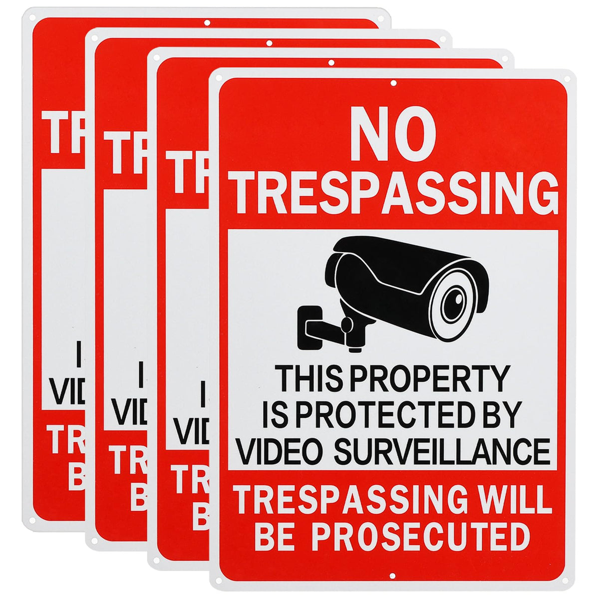 4 Pack No Trespassing Signs Private Property Video Surveillance Sign 14x10 Inches Reflective Aluminum Security Camera Signs Warning for Outdoor Indoor Yard 4